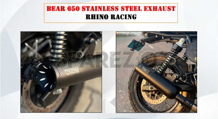 For Royal Enfield Bear 650 Rhino Racing Scramjet Max V2 Black Exhaust Silencer - SPAREZO